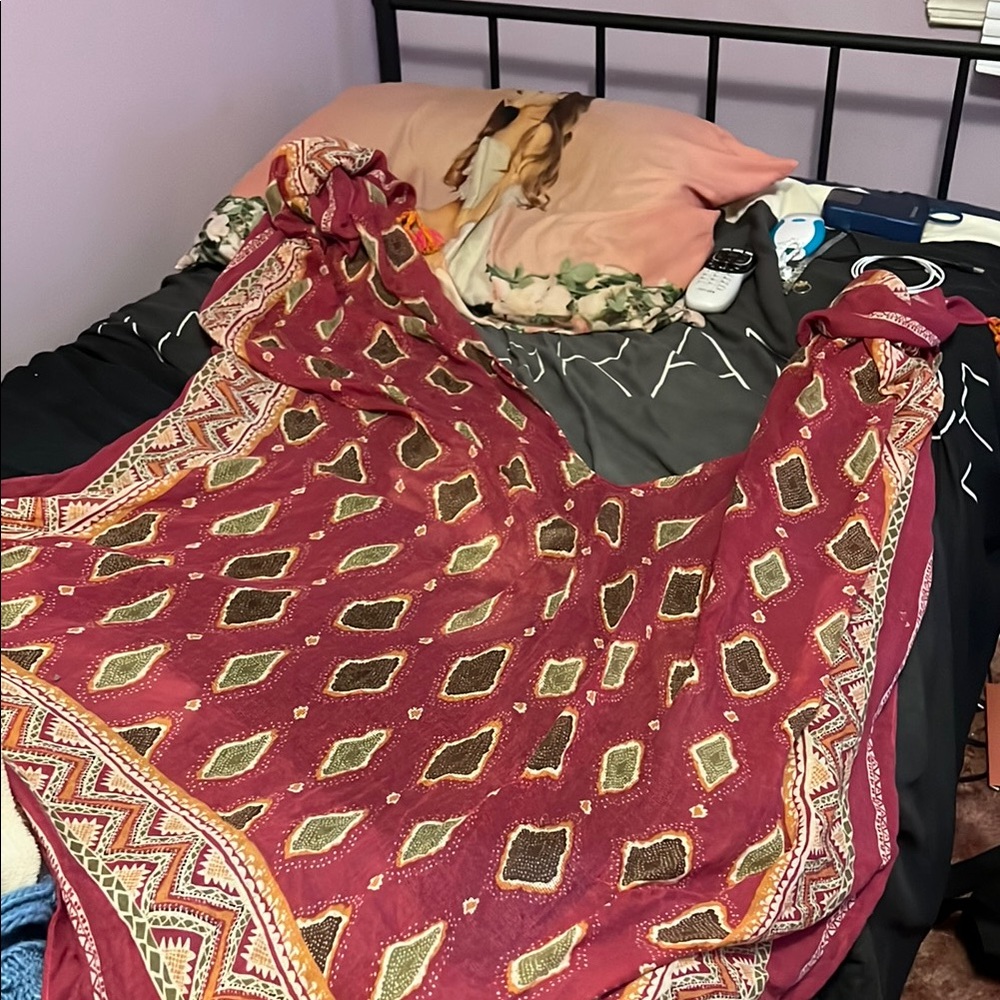 Bohemian Red and Gold Patterned Scarf